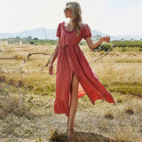 Burnt Orange Dress Women Summer Short Sleeves Maxi Dresses Short Sleeve Dress Women's Summer Maxi Dress