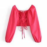 Women Fall Fall Rose Chest Lace-Up Backless Sexy Top Short Shirt