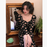 Aesthetic Dress Vintage Sexy Slit Floral Dress for Women