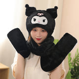 My Melody Hat Cartoon Autumn and Winter Hooded Scarf Gloves Female Cute Melody Fashionable Warm Scarf and Hat One  Kulomi
