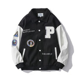 Green Varsity Jacket Autumn Winter Street Woolen Baseball Jacket Men's Loose Lapels Chapter Embroidery Patch