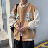 Brown Varsity Jacket Autumn Men's Baseball Uniforms Loose Embroidery Men's Clothing Coat Jacket