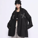 Men's Casual Suit Man Blazer Dark Style Rhinestone Pattern Blazer Men's Loose Lapels Jacket Leisure Suit