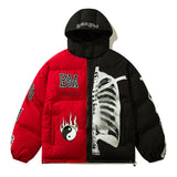 Skeleton Varsity Jacket Thermal Cotton-Padded Coat Men and Women Loose Hooded