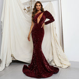 Burgundy Dresses for Wedding Party Small Trailing Dress Irregular Sexy Fishtail Sequins Dress