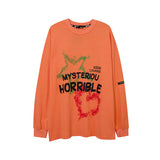 Mens Fall Outfits Graffiti Letter Printed Loose Long Sleeves T-shirt Men and Women Couple round Neck Sweater