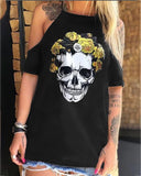 Skull Dress Loose off-Shoulder Skull Printed One-Print T-shirt