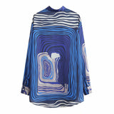 Women Fall Fall Satin Satin Satin Printed Shirt Single-Breasted Mid-Length Top