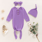 Knotted Baby Gown-Cartoon Long Sleeve Pullover Casual One-Piece Pink Pajamas