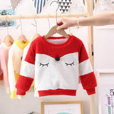 Girl Pullover Sweaters Autumn and Winter Cartoon Velvet Padded Thickened Sweater