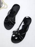 Women Open Toe Sandals Flats Summer Bowknot Transparent Clip Toe Flat Beach Shoes