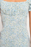 Milkmaid Dresses Summer Fresh Floral Square Collar High Waist Puff Sleeve Slim Split One-Step Dress