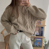 90S Outfits Winter Ins Warm Retro Twist Outer Wear round Neck Loose Pullover Knitted Sweater