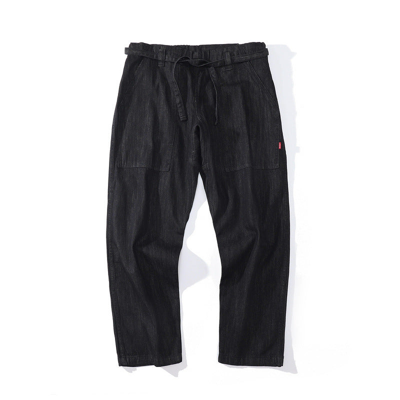 Mens Fall Outfits Workwear Lace-up Jeans Men Vibe Retro Style Loose Straight Wide Leg Mop Jeans