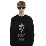 Kanye West Donda Listening Event Long Sleeve Tshirt Cross Pentagram Printed Loose round Neck Sweater Fog