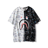 Wgm Shirt Bape Shark Head Men And Women Digital Printing Casual Sports Short Sleeve