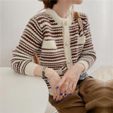 Preppy Aesthetic Sweater Spring and Autumn Knitted Cardigan Women Vintage Stripe