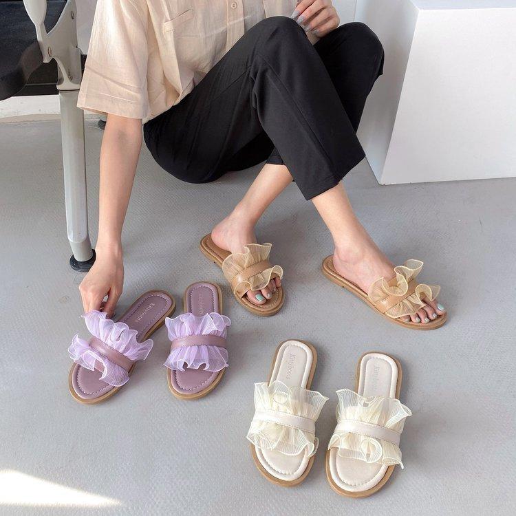 Women Open Toe Sandals Flats Summer Lace Fashion Sandals
