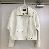 Women PU Leather Jacket Biker Motorcycle Coat Autumn Short PU Leather Coat for Women Loose Leather Jacket