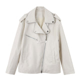 Cute Leather Jacket Women's White Slim Fit Spring and Autumn Fashion Pu Slimming Jacket Coat