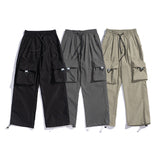 Mens Fall Outfits Solid Color Overalls Straight Drawstring Leisure Trousers