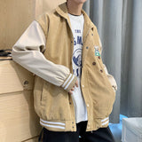 Corduroy Varsity Jacket Corduroy Bear Embroidery Couple Jacket Men's Spring and Autumn Loose Baseball Uniform