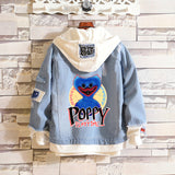 Comic Denim Jacket Men and Women Fashion Hooded Denim Jacket Spring and Autumn