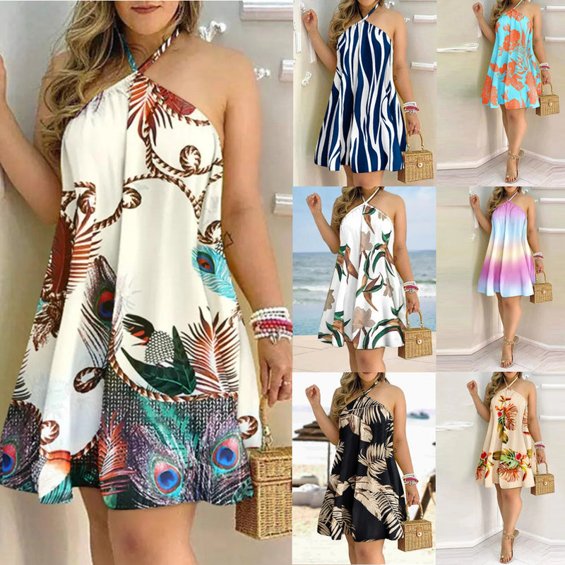 Nina Parker Graffiti Dress off-Shoulder Halter Lace-up Loose Dress
