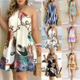 Nina Parker Graffiti Dress off-Shoulder Halter Lace-up Loose Dress