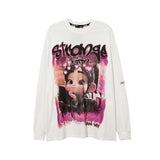 Mens Fall Outfits Graffiti Letter Printed Loose Long Sleeves T-shirt Men and Women Couple round Neck Sweater