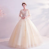 Women'S Evening Dress Ball Gown Princess Quinceanera Wedding Dresses Champagne Solo Puffy Skirt Banquet Stage Costume Female