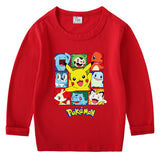 Children Pokemon Pikachu Hoodie Spring and Autumn round Neck Long Sleeve T-shirt Cotton