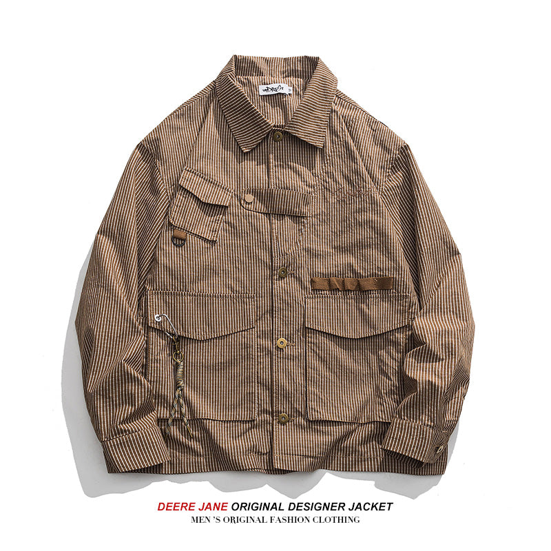 Men Jacket Spring Jacket Men Couple Striped Loose-Fitting Coat Top