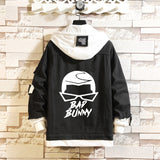 Comic Denim Jacket Bad Bunny Cartoon Printed Denim Spring and Autumn Men's Loose Jacket