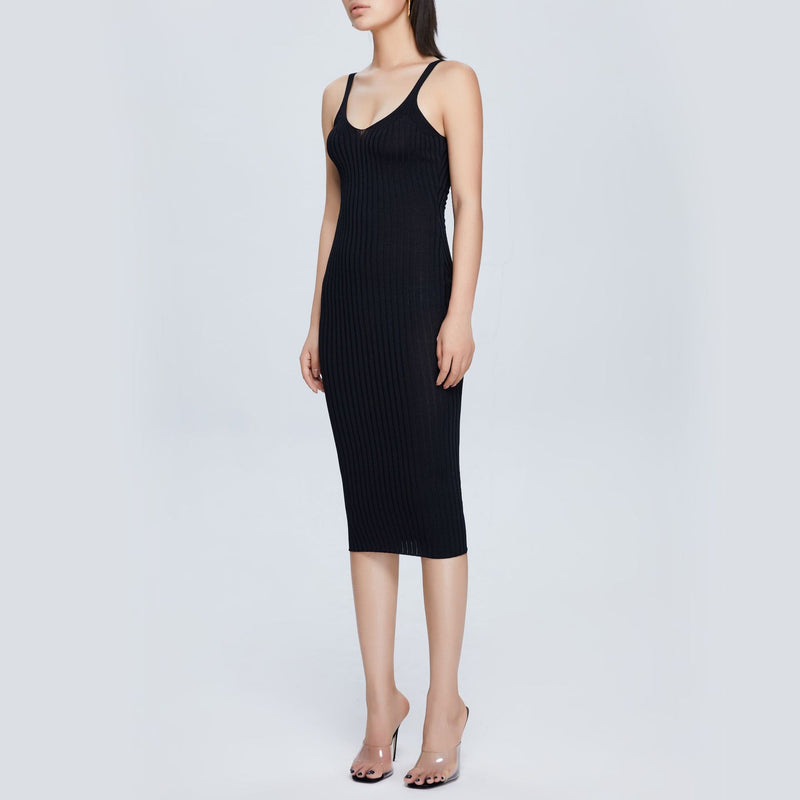 Women Spring Dress Summer Spaghetti Straps Knitted Dress Slim Fit Slimming and Tight Sweater Long Dress