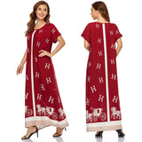 Muslim Women Stylish Kashibo Abaya Muslim Ladies Long Gown Islamic Clothing Jilbab Jalabiya Pullover Print Red Loose-Fitting Maxi Dress