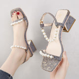 Nude Block Heels Summer High Heel Mid Heel Chunky Heel Sandals