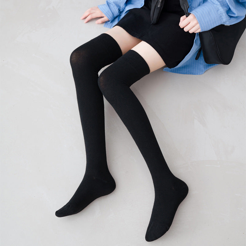 Winter Thick Knit Thigh High Socks Long Stockings Boot Solid Color Calf Socks Long Socks Female Stockings Black Autumn and Winter