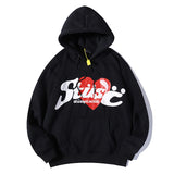 Stussy Hoodie Autumn and Winter Letters Heart Printing Velvet Padded Hooded Sweatshirt Casual