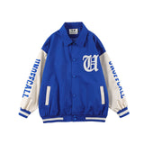 Baby Blue Varsity Jacket Colorblock Baseball Uniform Jacket for Men and Women Baggy Coat