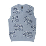Men Sweater Vest Heart Letter Jacquard V-neck Sweater Waistcoat Men Idle Style Loose Sleeveless Sweater Vest