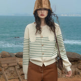 Preppy Aesthetic Sweater Vintage Striped Sweater Coat Women Autumn and Winter
