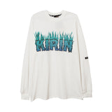 Mens Fall Outfits Loose Long Sleeve round Neck T-shirt I Flame Print Oversize Bottoming Shirt for Men and Women