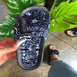 Women Open Toe Sands Flats Plus Size Summer Printed Flat Beach Lazy Slippers