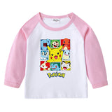 Children Pokemon Pikachu Hoodie Crew Neck Long Sleeve T-shirt Cartoon Cotton