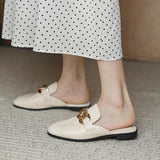 Finn Chain Pointed Toe Mule Spring and Autumn Closed Toe Metal Chain Muller Half Slippers Women's Outer Wear Soft Bottom Mary Jane Women's Shoes