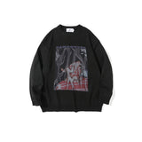 Mens Fall Outfits Retro Alphabet round Neck Knitted Jacket Oversize Pullover Sweater for Men and Women