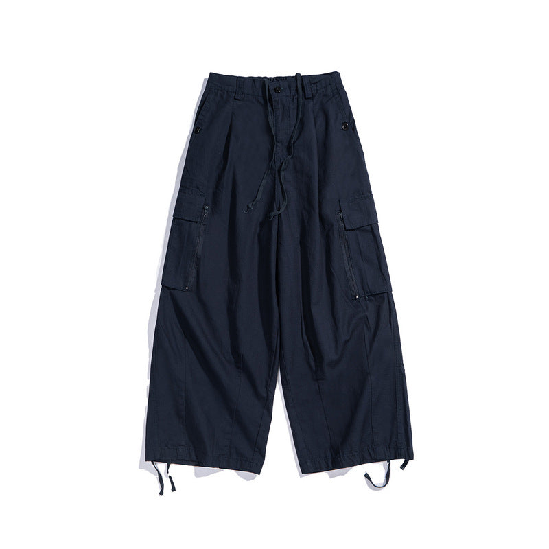 Man Fall Outfits Cargo Pants Straight Cargo Pants Men's Retro Loose Wide Leg Leisure Drawstring Ankle-Tied Trousers