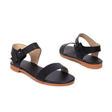 Flat Dress Sandals Summer Square Heel Solid Color Plus Size Hollow-out Buckle Casual Sandals