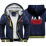 Stranger Things Hoodie Winter Thickened Velvet Padded Color Block Printed Cardigan Zipper Hooded Jacket